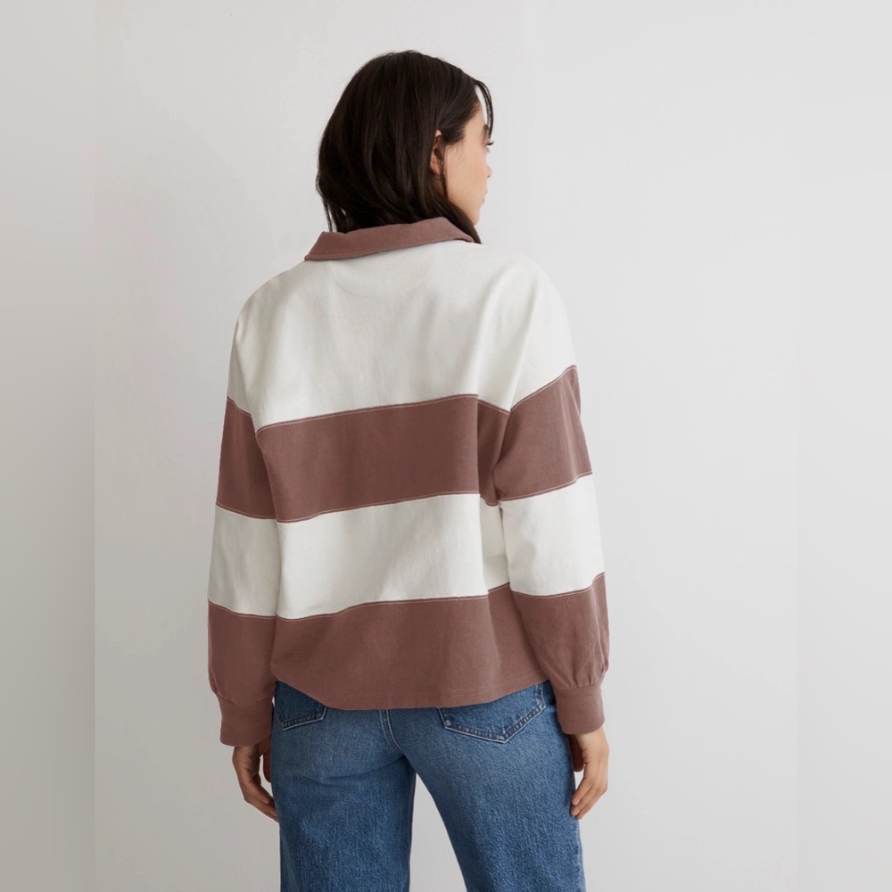 Madewell Brown and White Rugby Long Sleeve Tee - Picture 2 of 6